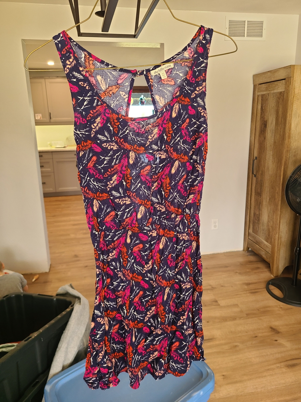 Charlotte Russe Navy Dress with Pink & Orange Floral/feather Print